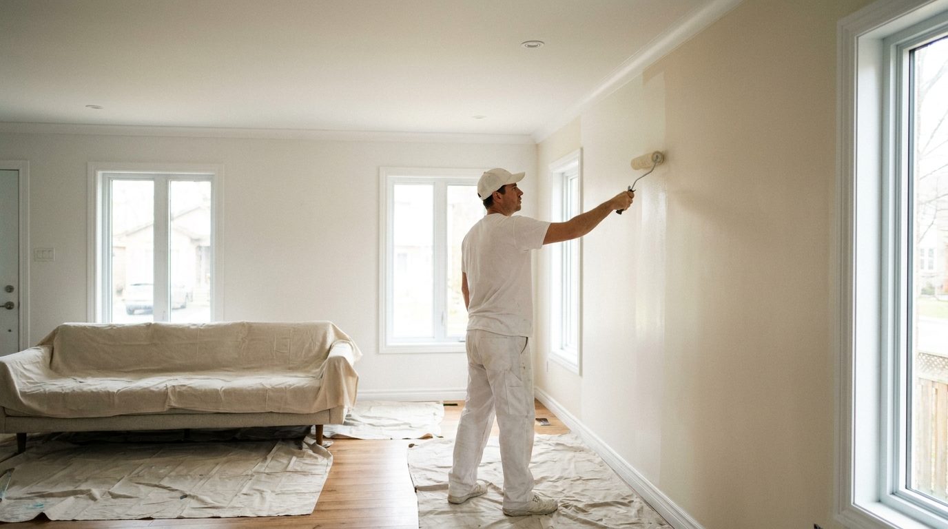A TrueCoat painter rolling a fresh, even coat onto an interior wall